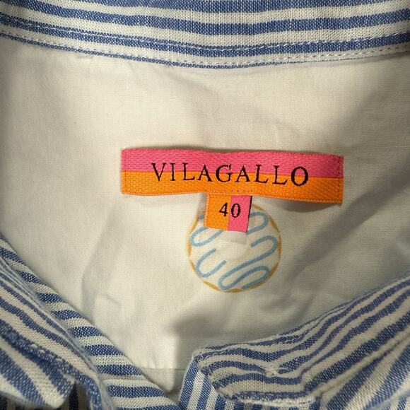 VILAGALLO Striped Button Shirt Women’s Size 40 US Large Blue White Donuts Sequin - Picture 4 of 7